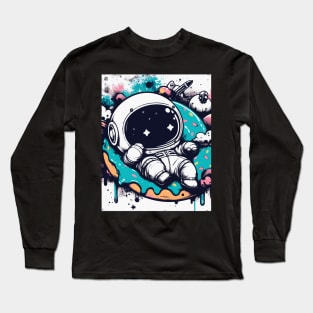 Street art Kawaii astronaut resting on donut Long Sleeve T-Shirt